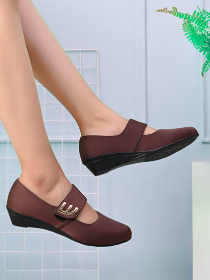 Classic & Timeless Stylish Buckle Wedge Heel Ballerinas