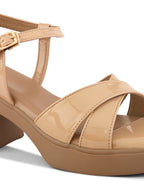 Glossy Criss-Cross Strap Design Block Heel Sandals