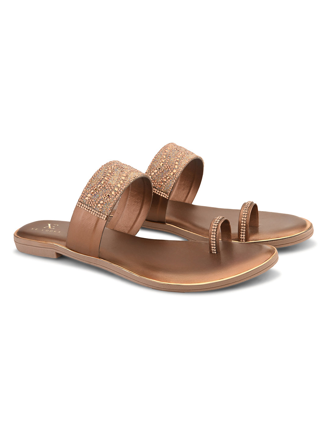Elegant Embellished Toe-Ring Slip-On Flats