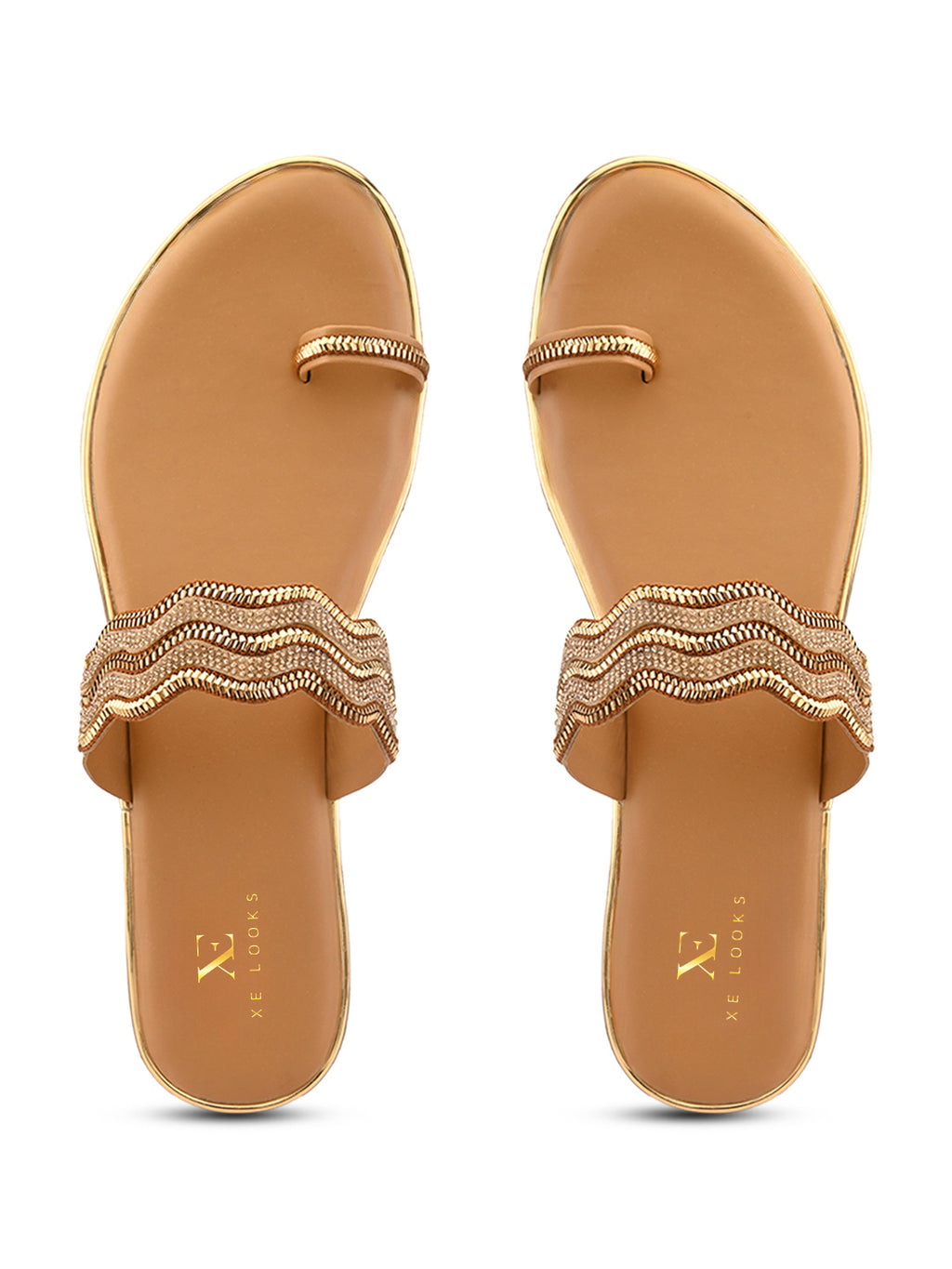 Stylish Ethnic Slip-On Flats with Sparkling Wavy Detailing