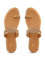 Stylish Ethnic Slip-On Flats with Sparkling Wavy Detailing