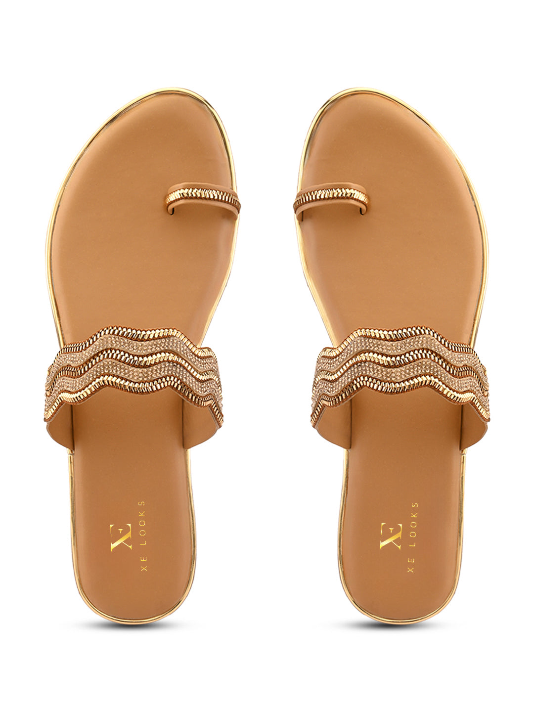Stylish Ethnic Slip-On Flats with Sparkling Wavy Detailing