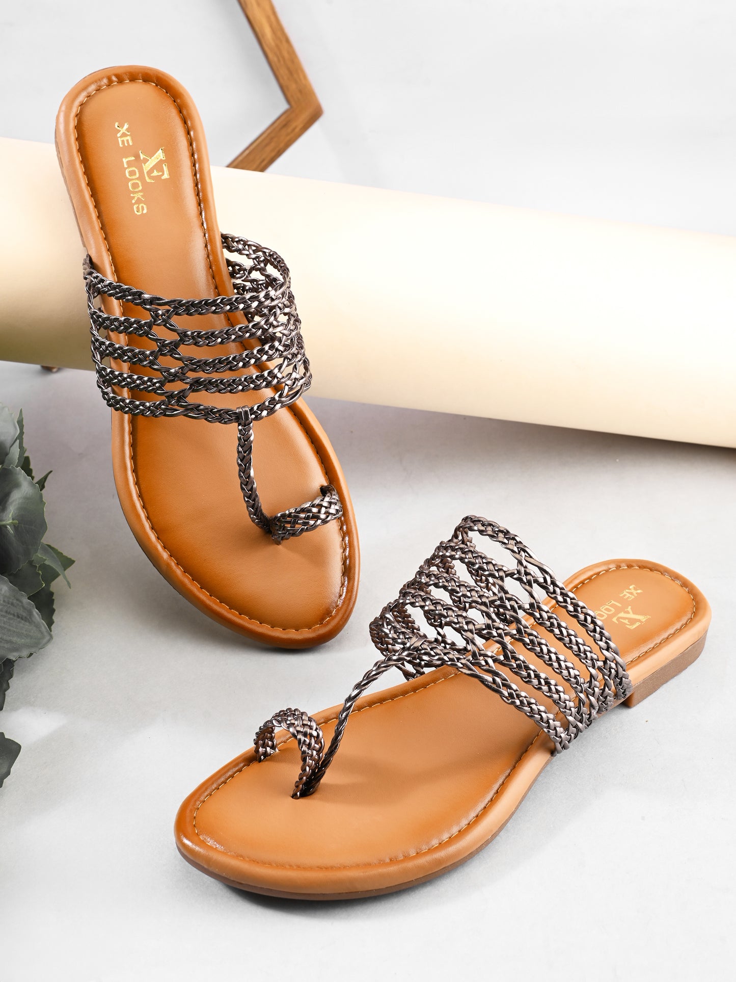 Multi-Strap Braided Toe-Ring Flats Sandal