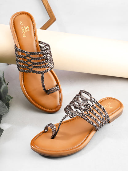 Multi-Strap Braided Toe-Ring Flats Sandal