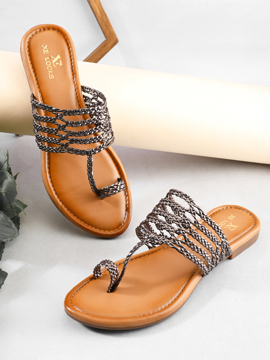 Multi-Strap Braided Toe-Ring Flats Sandal