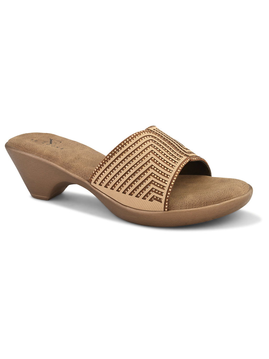 Wedge Slide Sandals Pleated Upper Strap with Chevron