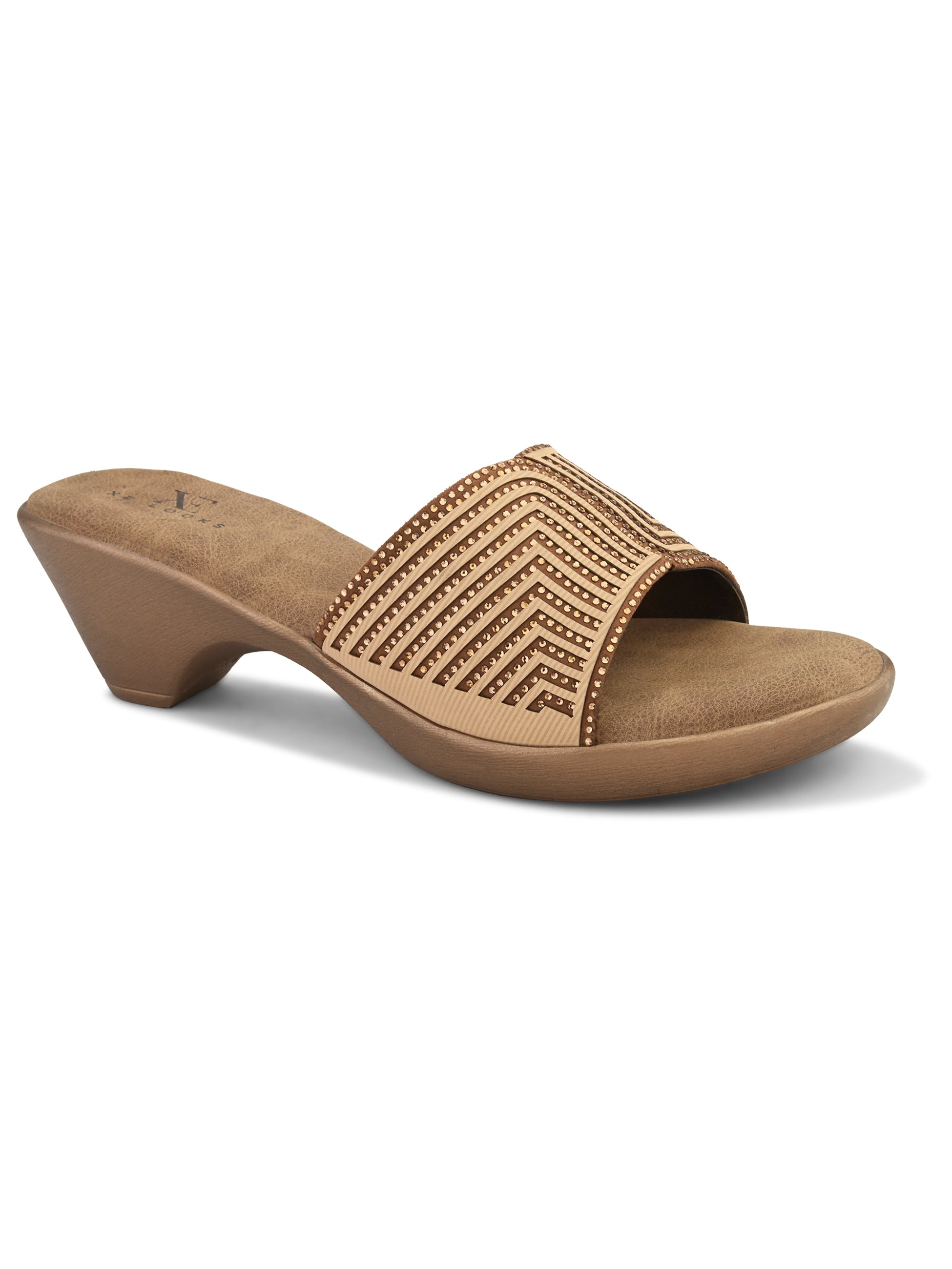 Wedge Slide Sandals Pleated Upper Strap with Chevron