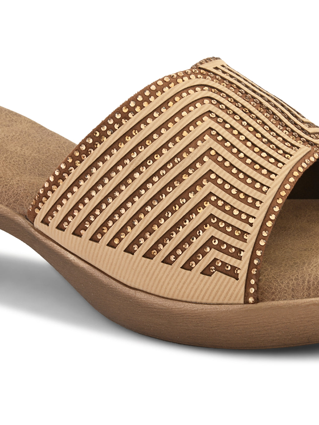 Wedge Slide Sandals Pleated Upper Strap with Chevron