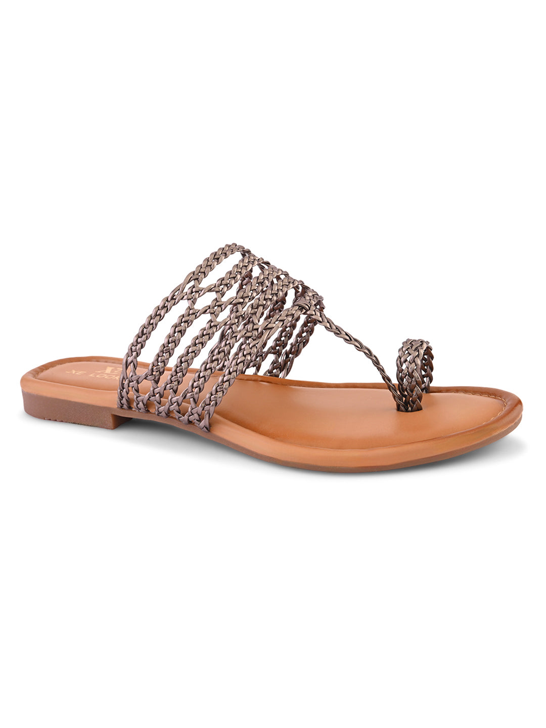 Multi-Strap Braided Toe-Ring Flats Sandal