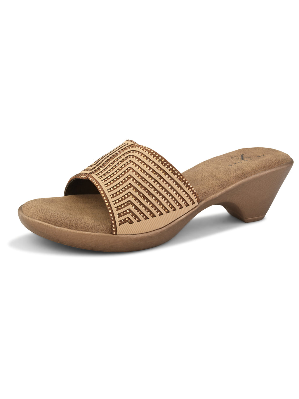 Wedge Slide Sandals Pleated Upper Strap with Chevron