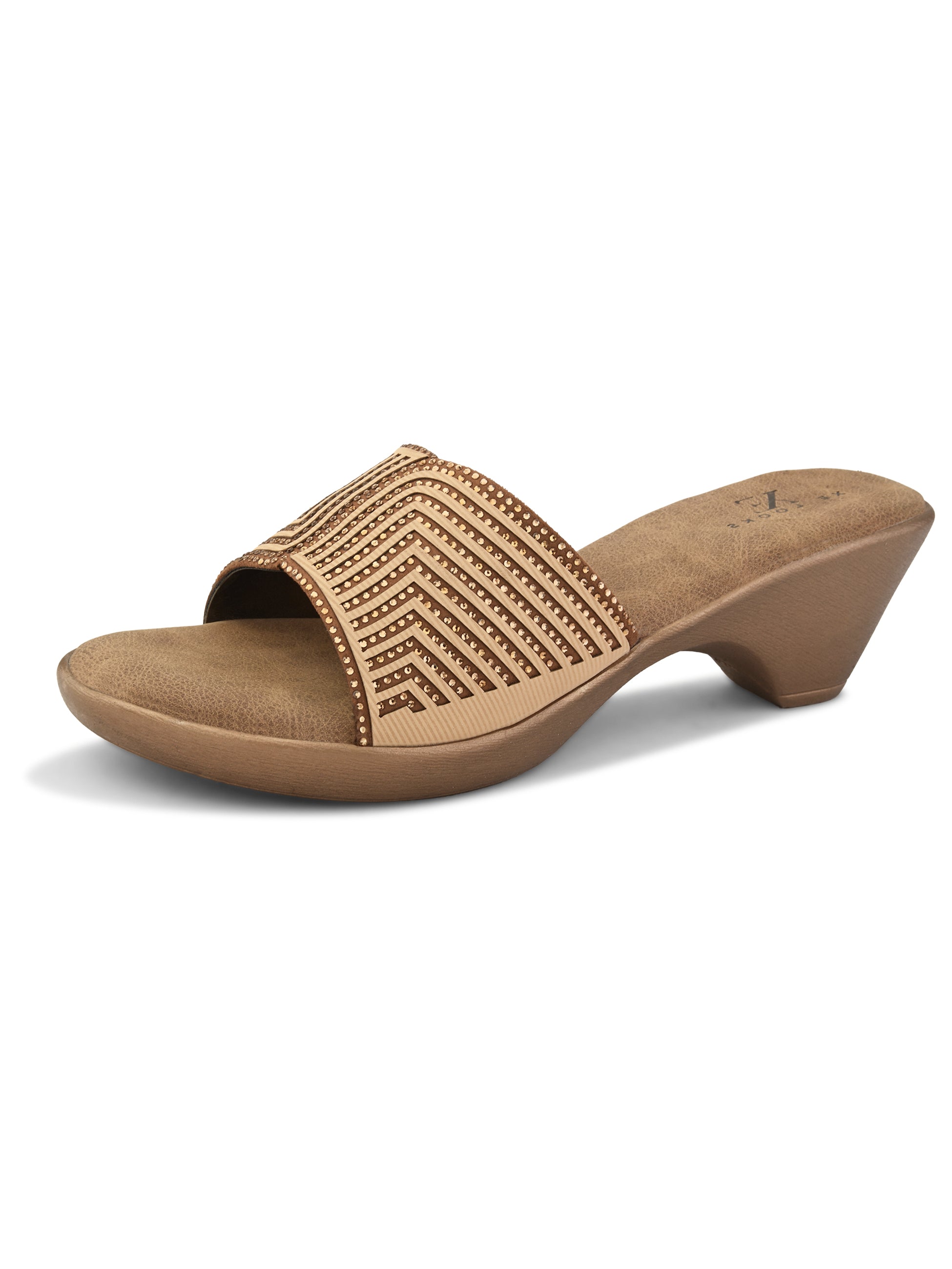 Wedge Slide Sandals Pleated Upper Strap with Chevron