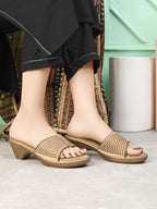 Wedge Slide Sandals Pleated Upper Strap with Chevron