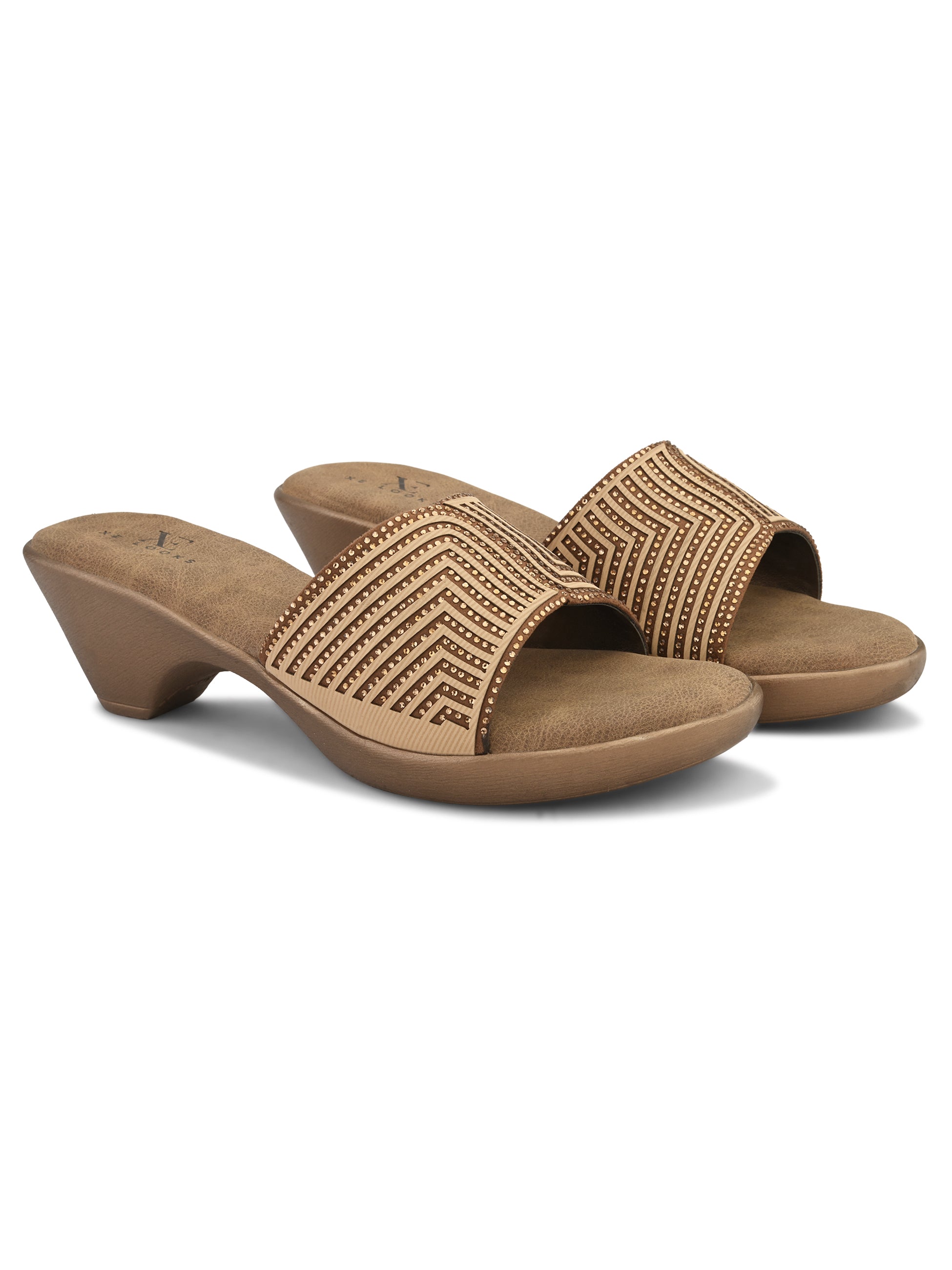 Wedge Slide Sandals Pleated Upper Strap with Chevron