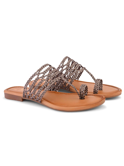Multi-Strap Braided Toe-Ring Flats Sandal