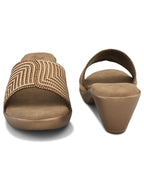 Wedge Slide Sandals Pleated Upper Strap with Chevron