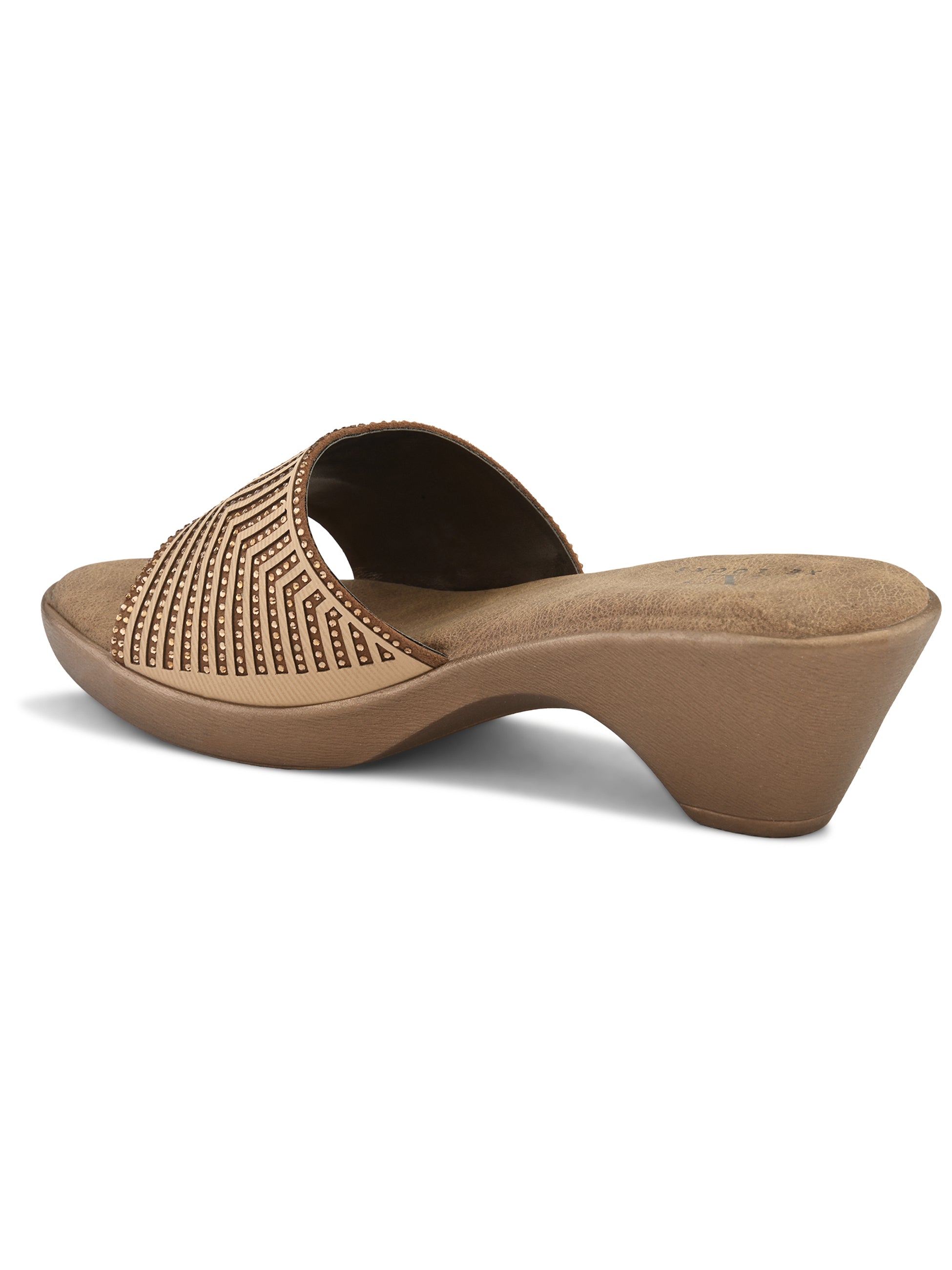 Wedge Slide Sandals Pleated Upper Strap with Chevron