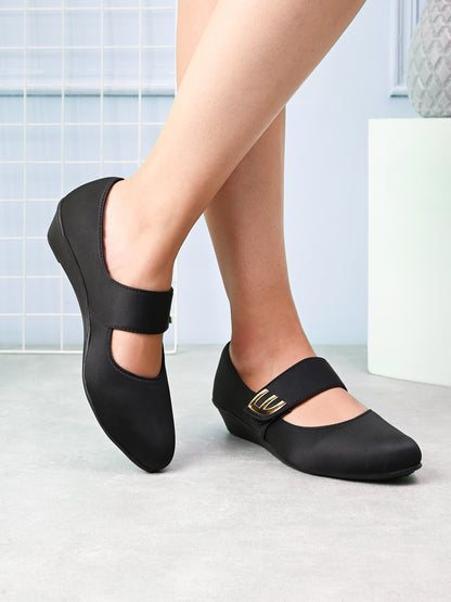 Classic & Timeless Stylish Buckle Wedge Heel Ballerinas