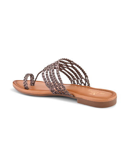 Multi-Strap Braided Toe-Ring Flats Sandal