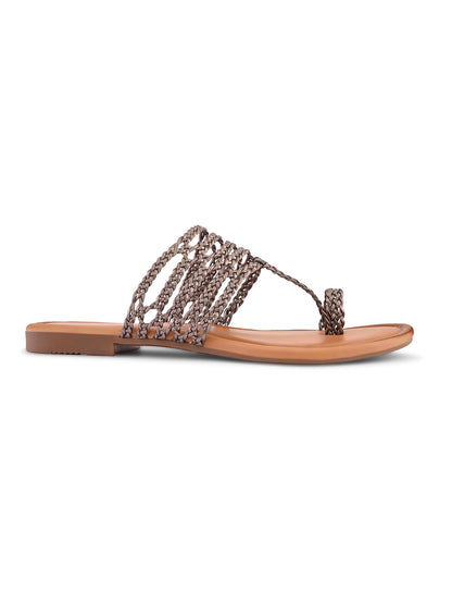 Multi-Strap Braided Toe-Ring Flats Sandal