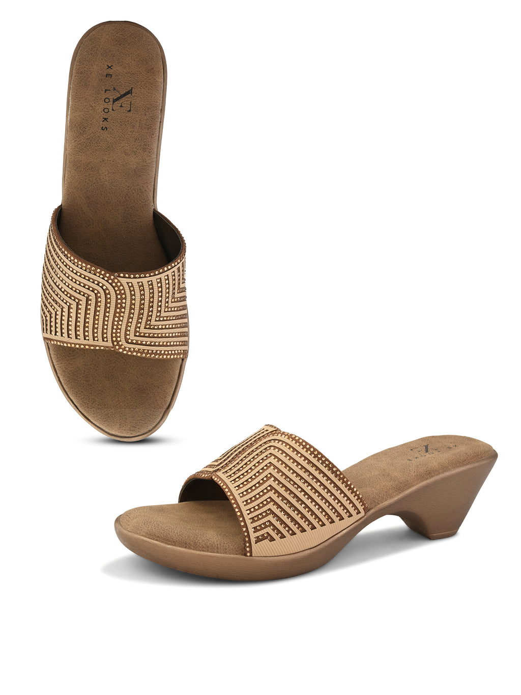 Wedge Slide Sandals Pleated Upper Strap with Chevron