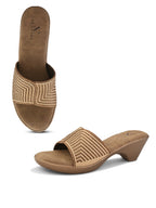 Wedge Slide Sandals Pleated Upper Strap with Chevron
