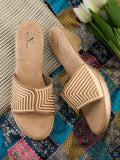 Wedge Slide Sandals Pleated Upper Strap with Chevron