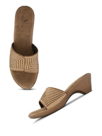 Wedge Slide Sandals Pleated Upper Strap with Chevron