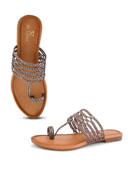 Multi-Strap Braided Toe-Ring Flats Sandal