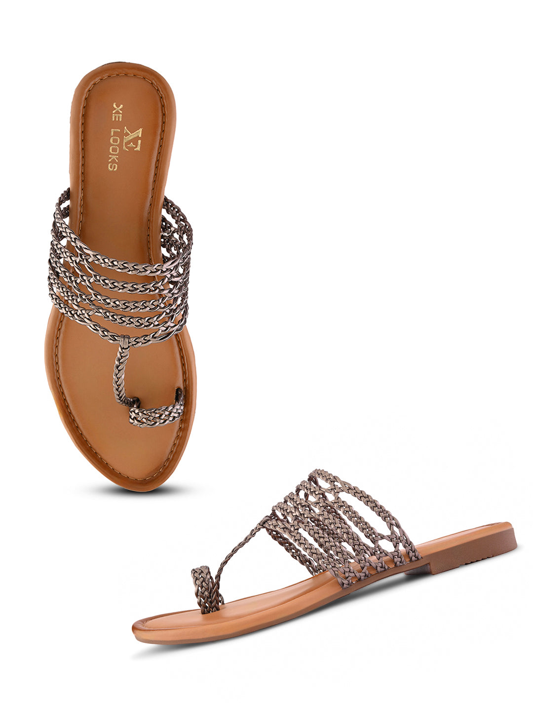Multi-Strap Braided Toe-Ring Flats Sandal