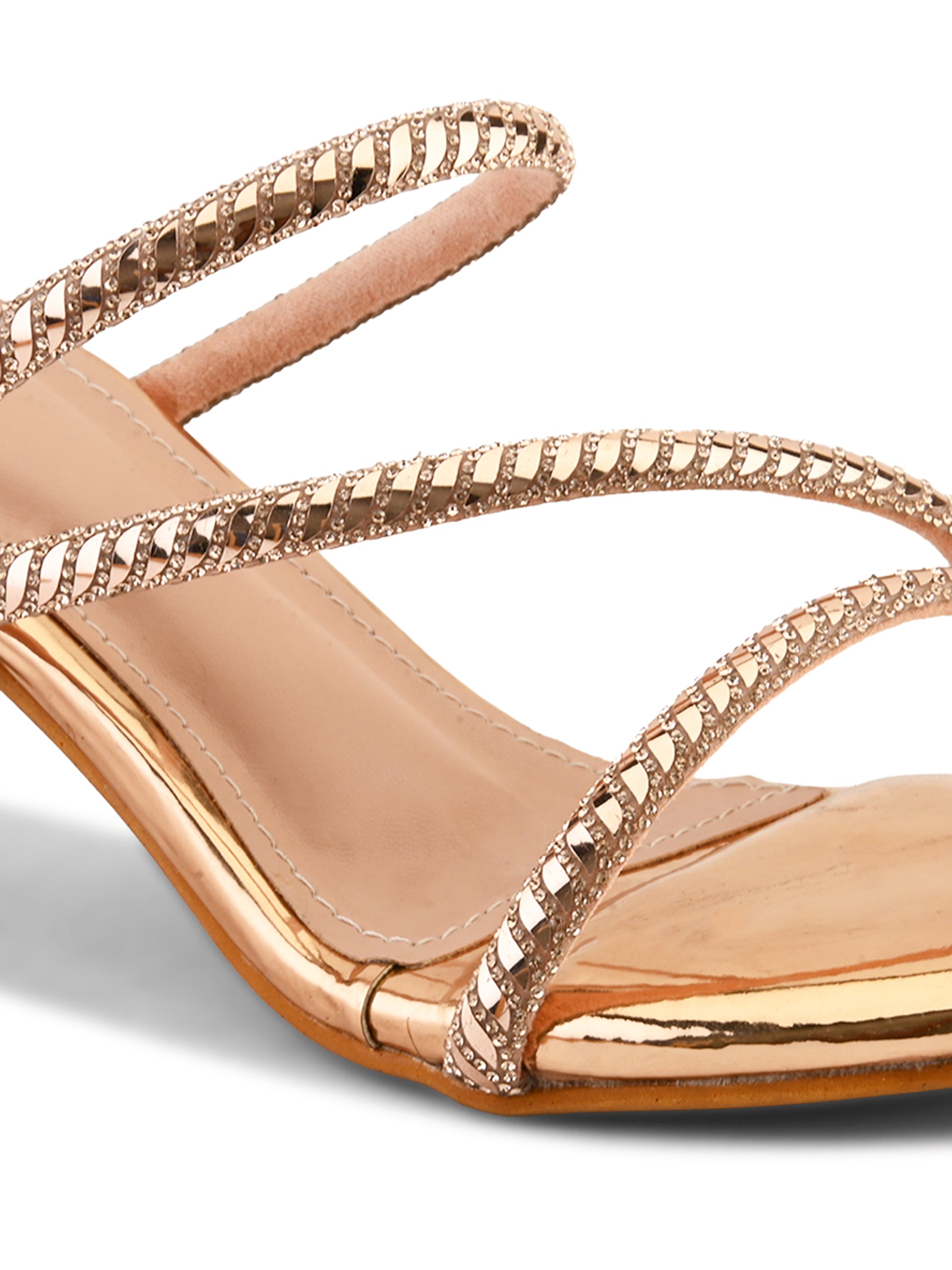 Criss-Cross Embellished Straps Block Heel Sandals