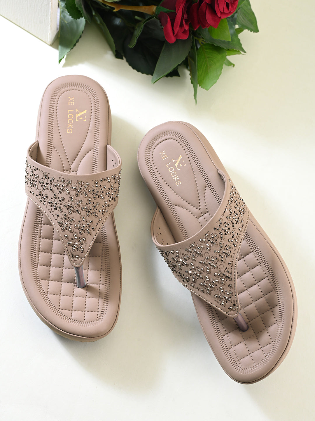 Soft Toe-Ring  Embellished Comfort Wedge Slippers