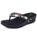 Stone Embellished Versatile Pearly Wedge Slippers