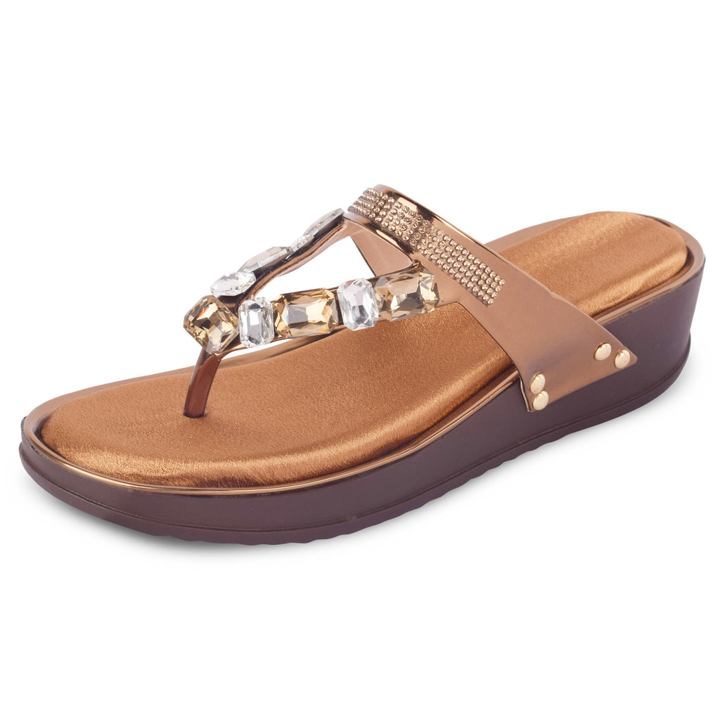 Contemporary Design Attractive Stone Embellished Comfortable Platform Slippers