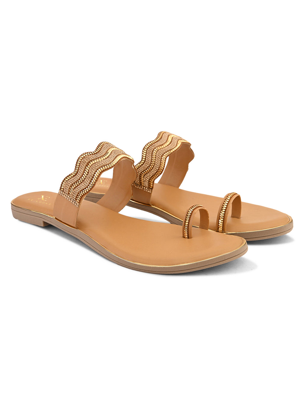 Stylish Ethnic Slip-On Flats with Sparkling Wavy Detailing