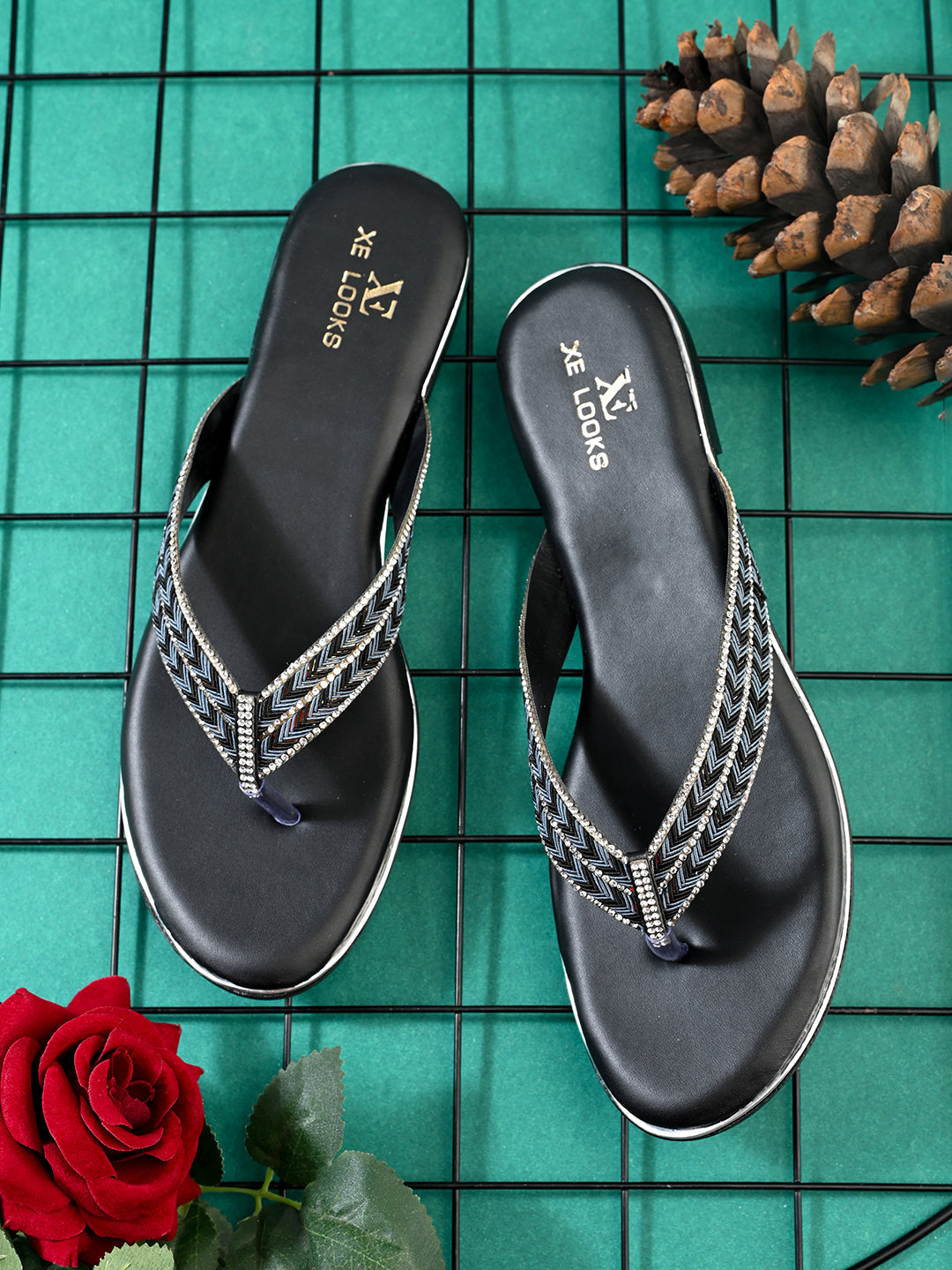 Classic & Graceful Siroski Design Comfortable Fashion Flat Slippers