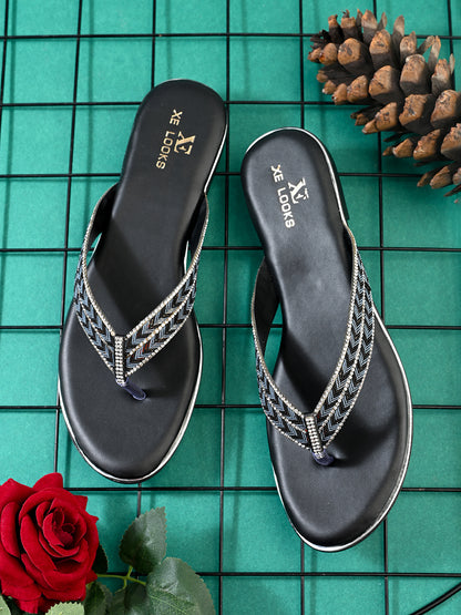 Classic & Graceful Siroski Design Comfortable Fashion Flat Slippers