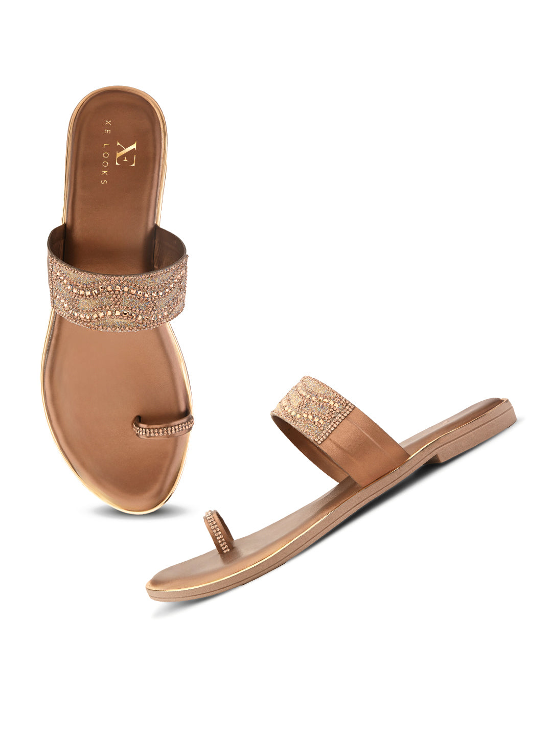Elegant Embellished Toe-Ring Slip-On Flats