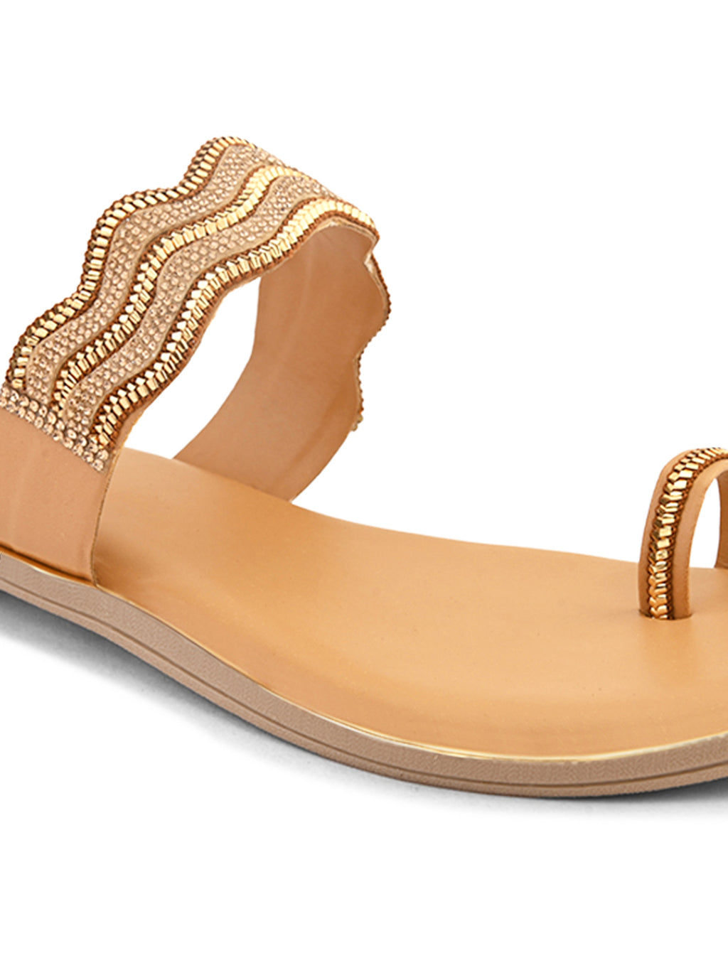 Stylish Ethnic Slip-On Flats with Sparkling Wavy Detailing