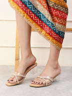 Transparent Straps Rhinestone Embellished Upper Glossy Block Heels