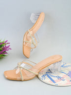 Transparent Straps Rhinestone Embellished Upper Glossy Block Heels