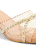 Transparent Straps Rhinestone Embellished Upper Glossy Block Heels