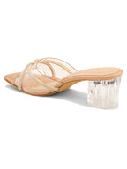 Transparent Straps Rhinestone Embellished Upper Glossy Block Heels