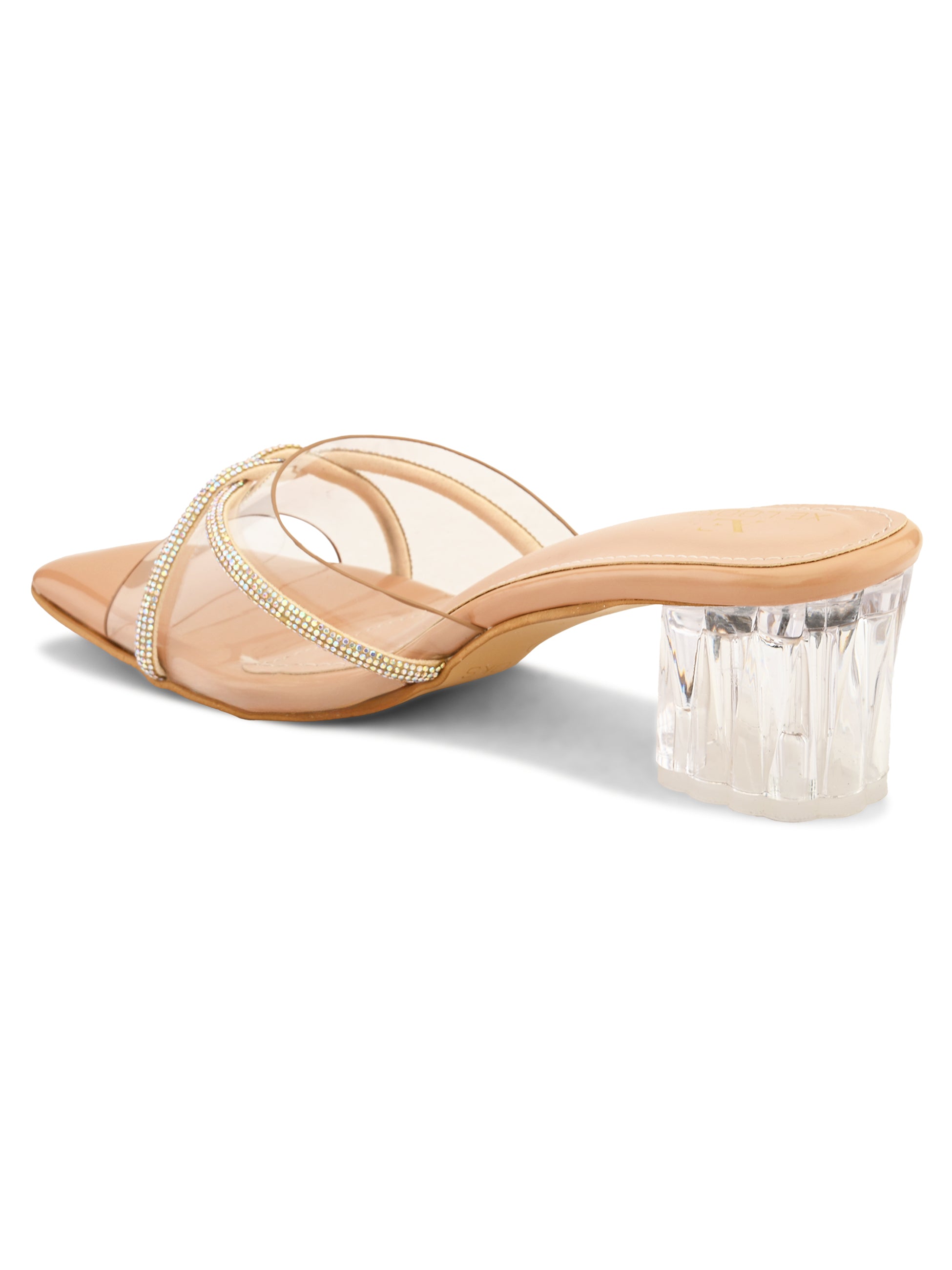 Transparent Straps Rhinestone Embellished Upper Glossy Block Heels