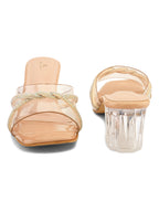 Transparent Straps Rhinestone Embellished Upper Glossy Block Heels