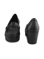 Textured Upper Accent Chunky Platform Block Heel Loafers