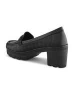 Textured Upper Accent Chunky Platform Block Heel Loafers
