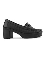 Textured Upper Accent Chunky Platform Block Heel Loafers