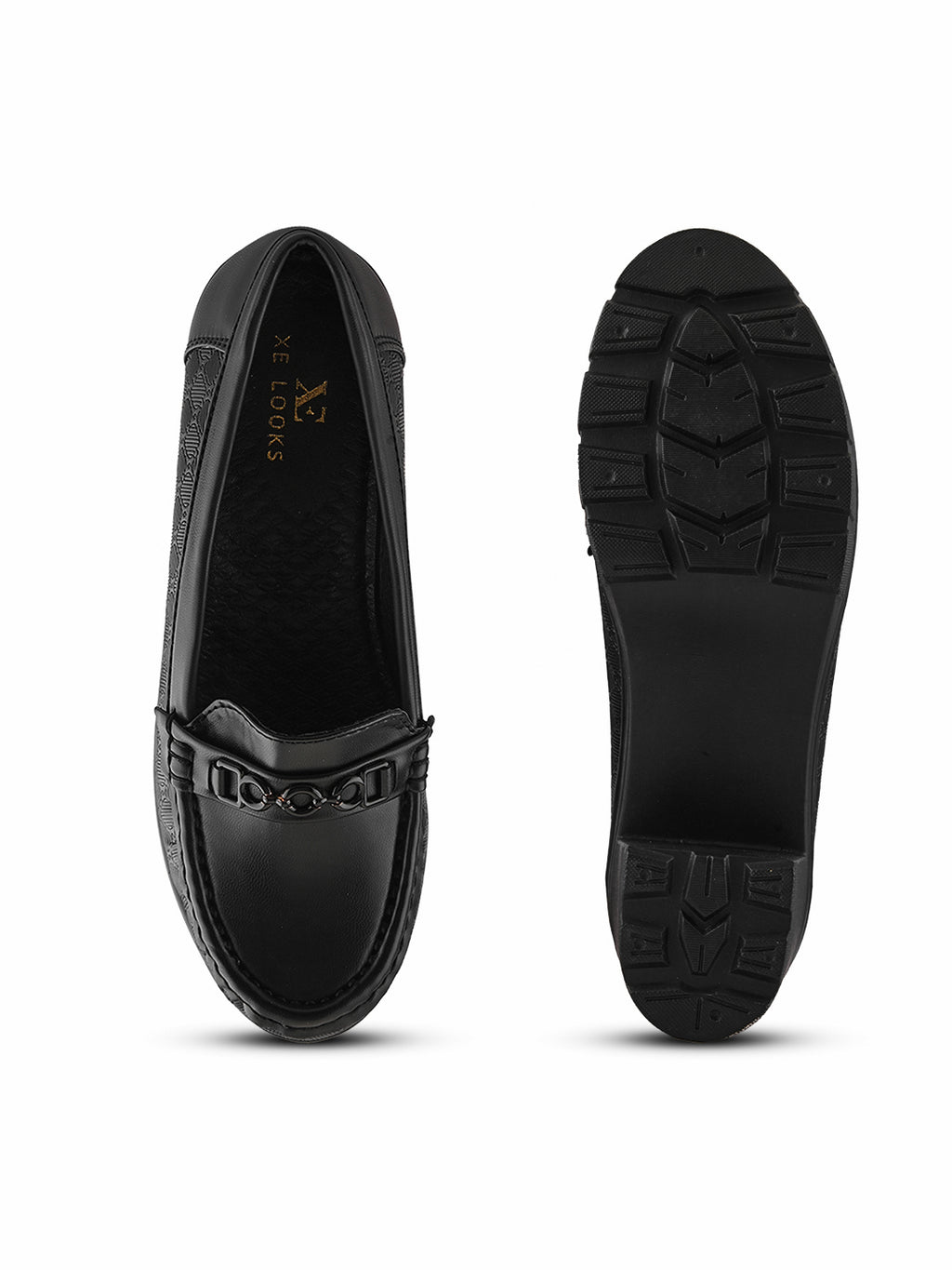 Textured Upper Accent Chunky Platform Block Heel Loafers