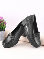 Textured Upper Accent Chunky Platform Block Heel Loafers
