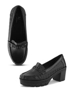 Textured Upper Accent Chunky Platform Block Heel Loafers
